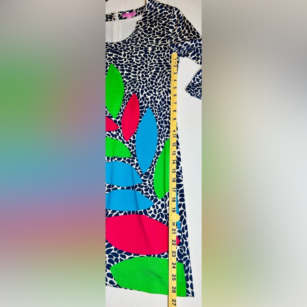 Lilly Pulitzer Angie Shift Dress Navy White Pink Green Leaf Pattern Midi Size M - Picture 14 of 14